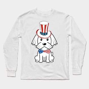 Funny white dog is wearing uncle sam hat Long Sleeve T-Shirt